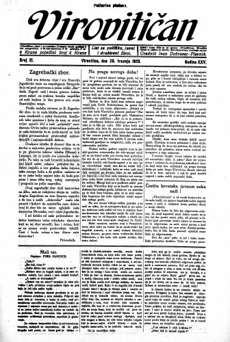 Virovitičan : list za politiku, javni i društveni život : 25,21(1923) / odgovorni urednik Ivan Dobravec-Plevnik.