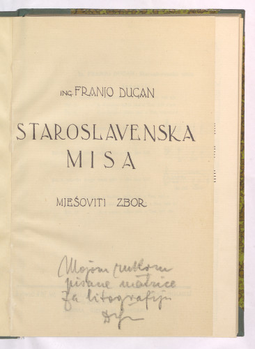 Staroslavenska misa   / Franjo Dugan.