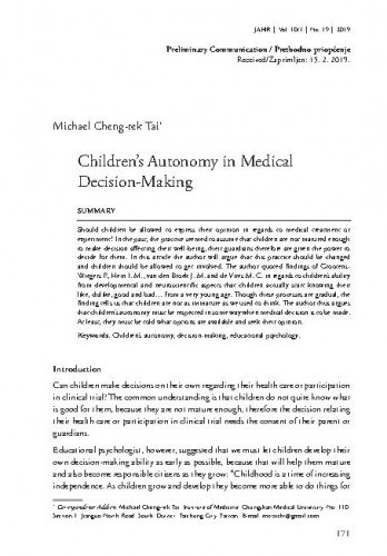 Children’s autonomy in medical decision-making / Michael Cheng-tek Tai.
