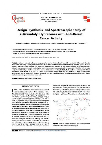 Design, synthesis, and spectroscopic study of 7-azaindolyl hydrazones with anti-breast cancer activity / Sakharam B. Dongare, Babasaheb P. Bandgar, Pravin S. Bhale, Sadanand N. Shringare, Hemant V. Chavan.