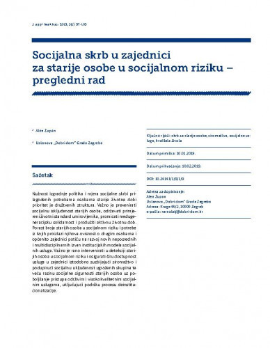 Socijalna skrb u zajednici za starije osobe u socijalnom riziku : pregledni rad / Alen Župan.