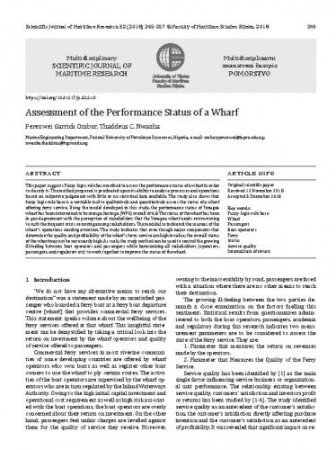Assessment of the performance status of a wharf / Pereowei Garrick Ombor, Thaddeus C. Nwaoha.