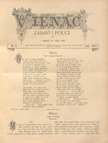 Vienac : zabavi i pouci. : 24,8(1892) / uredjuju V. Klaić i M. Maravić.