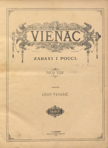 Vienac : zabavi i pouci. : 24,1(1892) / uredjuju V. Klaić i M. Maravić.