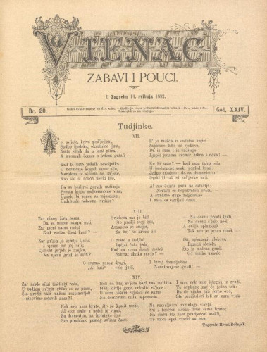 Vienac : zabavi i pouci. : 24,20(1892) / uredjuju V. Klaić i M. Maravić.