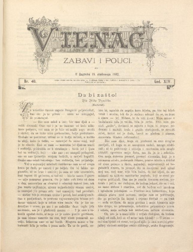 Vienac : zabavi i pouci. : 14,46(1882) / urednik Fran Folnegović.