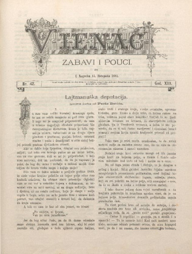 Vienac : zabavi i pouci. : 13,42(1881) / urednik August Šenoa.