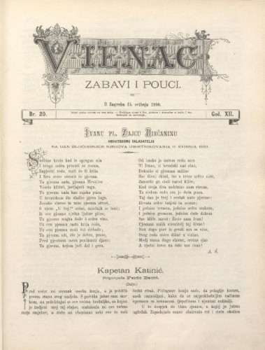 Vienac : zabavi i pouci. : 12,20(1880) / urednik August Šenoa.