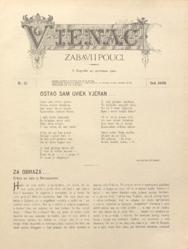 Vienac : zabavi i pouci. : 32,52(1900) / uredjuje Gjuro Arnold.