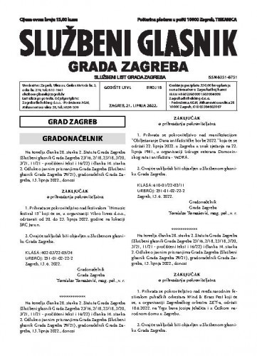 Službeni glasnik grada Zagreba : 66,18(2022) /  glavna urednica Mirjana Lichtner Kristić.