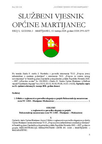 Službeni vjesnik Općine Martijanec : 2,5(2024)  / Branimir Nađ, glavni i odgovorni urednik
