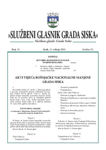 Službeni glasnik Grada Siska  : službeno glasilo Grada Siska : 3,10(2024) / uredništvo Gordana Karapandža Prica ... [et al.].