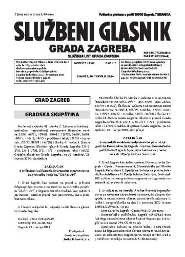 Službeni glasnik grada Zagreba : 68,15(2024)  / glavna urednica Mirjana Lichtner Kristić.
