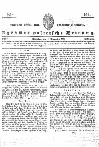 Agramer politische Zeitung : 11,101(1836) / Verlager und Redacteur Franz Stauduar und Ferd. Rosenau.
