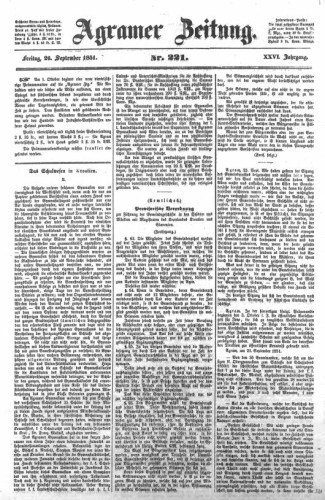 Agramer Zeitung : 26,221(1851) / für die Redaktion verantwortlich Ivan Sonvan. 