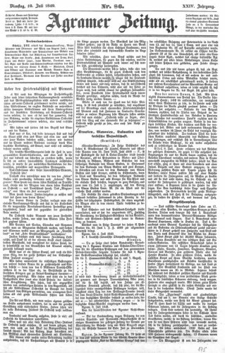 Agramer Zeitung : 24,86(1849) / Verleger und Redacteur F. S. Stauduar.