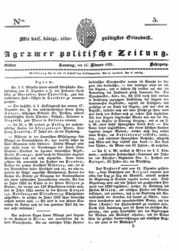 Agramer politische Zeitung : 11,5(1836) / Verlager und Redacteur Franz Stauduar und Ferd. Rosenau.