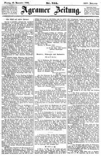 Agramer Zeitung : 25,265(1850) / für die Redaktion verantwortlich Ivan Sonvan