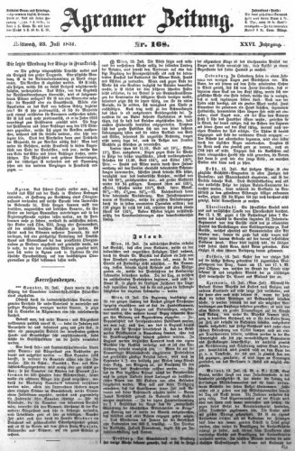 Agramer Zeitung : 26,168(1851) / für die Redaktion verantwortlich Ivan Sonvan. 