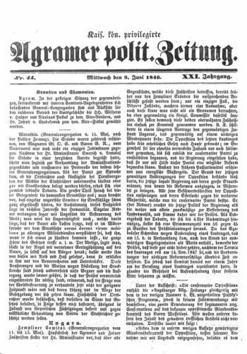 Agramer politische Zeitung : 21,44(1846) / Verlager und Redacteur Franz Stauduar.