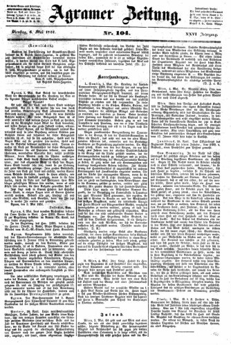 Agramer Zeitung : 26,104(1851) / für die Redaktion verantwortlich Ivan Sonvan