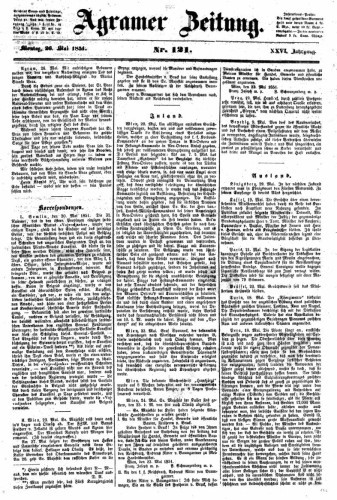 Agramer Zeitung : 26,121(1851) / für die Redaktion verantwortlich Ivan Sonvan