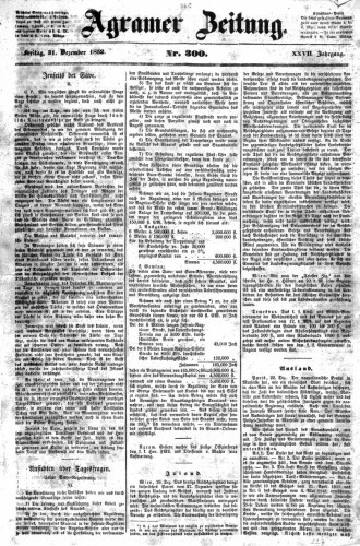 Agramer Zeitung : 27,300(1852) / Redakteur und Verlager F. S. Stauduar.