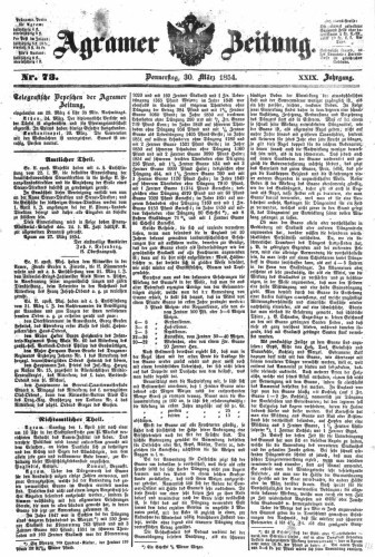 Agramer Zeitung : 29,73(1854) / für die Redaktion verantwortlich Ivan Sonvan. 