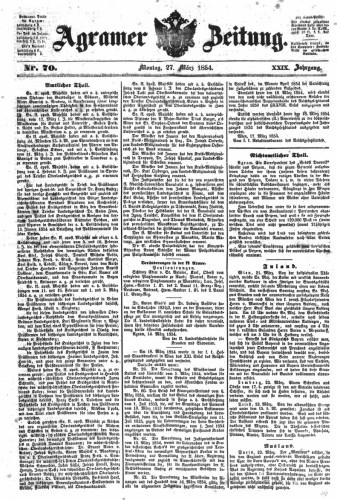 Agramer Zeitung : 29,70(1854) / für die Redaktion verantwortlich Ivan Sonvan. 