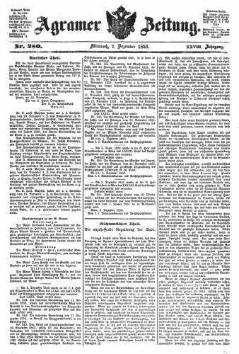 Agramer Zeitung : 28,280(1853) / Redakteur und Verleger F. S. Stauduar.