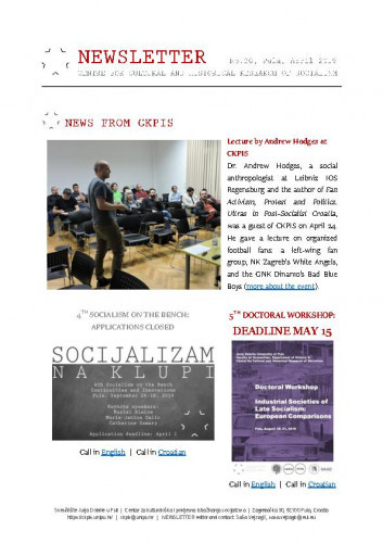 Newsletter : 30(2019) / Centre for Cultural and Historical Research of Socialism = Centar za kultorološka i povijesna istraživanja socijalizma ; editor Saša Vejzagić.