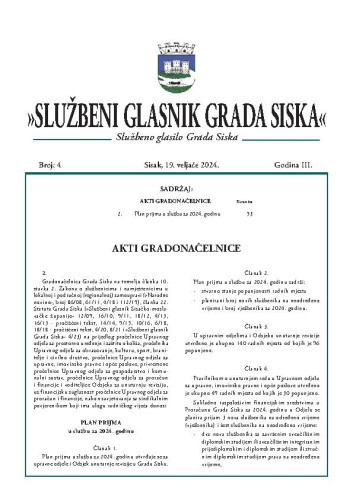 Službeni glasnik Grada Siska  : službeno glasilo Grada Siska : 3,4(2024) / uredništvo Gordana Karapandža Prica ... [et al.].