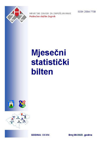 Mjesečni statistički bilten : 34,9(2023)  / Hrvatski zavod za zapošljavanje, Područna služba Zagreb ; urednica Irena Matejčić.