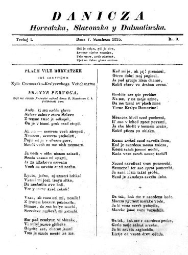 Danicza horvatzka, slavonzka y dalmatinzka : 1,9(1835)   / [redaktor Ljudevit Gaj].