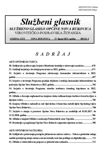 Službeni glasnik  : službeno glasilo Općine Nova Bukovica : 30,4(2023) / Općina Nova Bukovica ; odgovorni urednik Irena Stipanović.