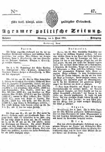 Agramer politische Zeitung : 10,47(1835) / Verlager und Redacteur Franz Stauduar und Ferd. Rosenau.