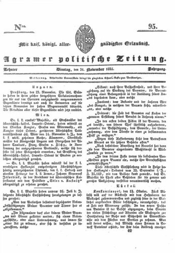 Agramer politische Zeitung : 10,95(1835) / Verlager und Redacteur Franz Stauduar und Ferd. Rosenau.