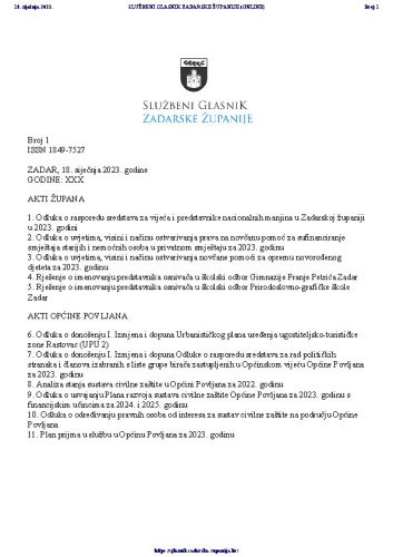 Službeni glasnik Zadarske županije : 30,1(2023)  / glavna urednica Marina Plenča Alibašić.