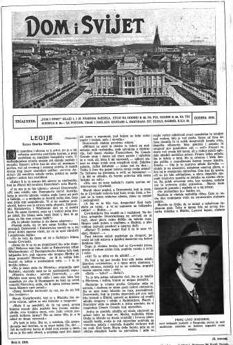Dom i sviet  : ilustrovani list za zabavu, pouku i viesti dnevnih dogadjaja, javnom i društvenom životu, umjetnosti i znanosti, trgovini, obrtu, glazbi i kazalištu : 32,8(1919) / urednik Rudolf Kugli.