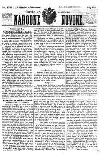 Carsko-kr. službene narodne novine : 26,183(1860)  / odgovorni učrednik Dr. Demeter.