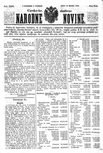 Carsko-kr. službene narodne novine : 26,214(1860)  / odgovorni učrednik Dr. Demeter.