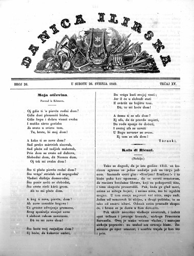 Danica ilirska : 15,26(1849)  / učrednik Ljudevit Gaj.