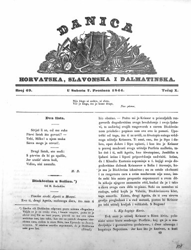 Danica horvatska, slavonska i dalmatinska : 10,49(1844)  / učrednik Ljudevit Gaj.