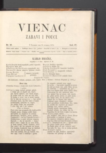 Vienac : zabavi i pouci. : 4,20(1872) / urednik Franjo Marković.
