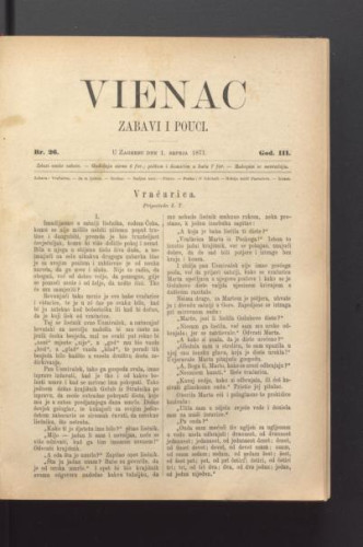 Vienac : zabavi i pouci. : 3,26(1871) / urednik Ivan Dežman.