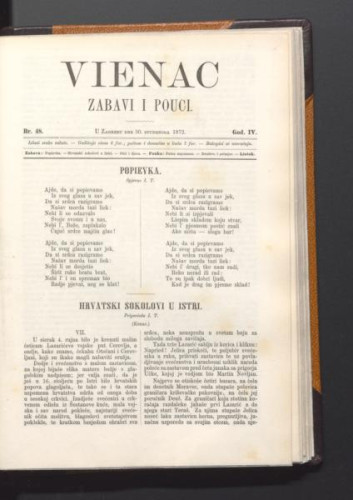 Vienac : zabavi i pouci. : 4,48(1872) / urednik Franjo Marković.