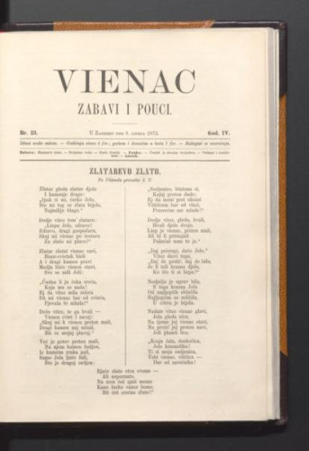 Vienac : zabavi i pouci. : 4,23(1872) / urednik Franjo Marković.