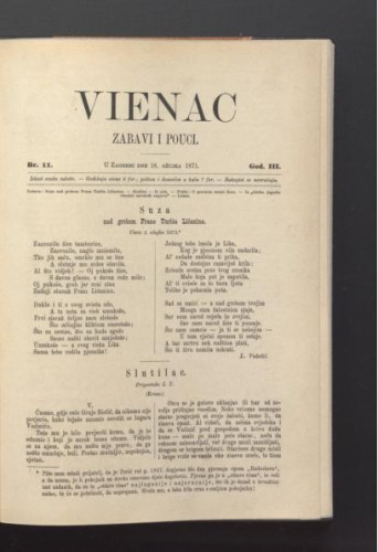 Vienac : zabavi i pouci. : 3,11(1871) / urednici Ivan Perkovac i Ivan Dežman.
