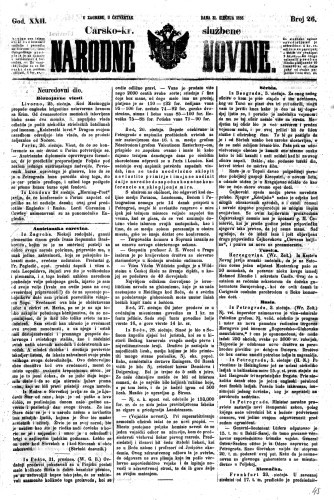 Carsko-kr. službene narodne novine : 22,26(1856)  / privremeni učrednik Dr. Demeter.