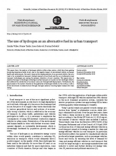 The use of hydrogen as an alternative fuel in urban transport / Siniša Vilke, Frane Tadic, Ines Ostović, Borna Debelić.